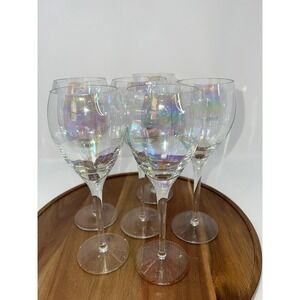 Toscany Iridescent Wine Glasses Set of 6 Handblown Romania Luster Stemware